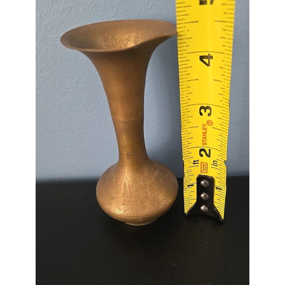 Brass Metal Flower Vase Vintage 4.5